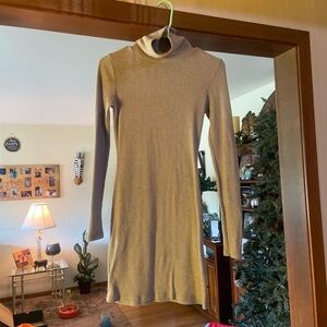 Beige Long Sleeve Turtleneck Dress